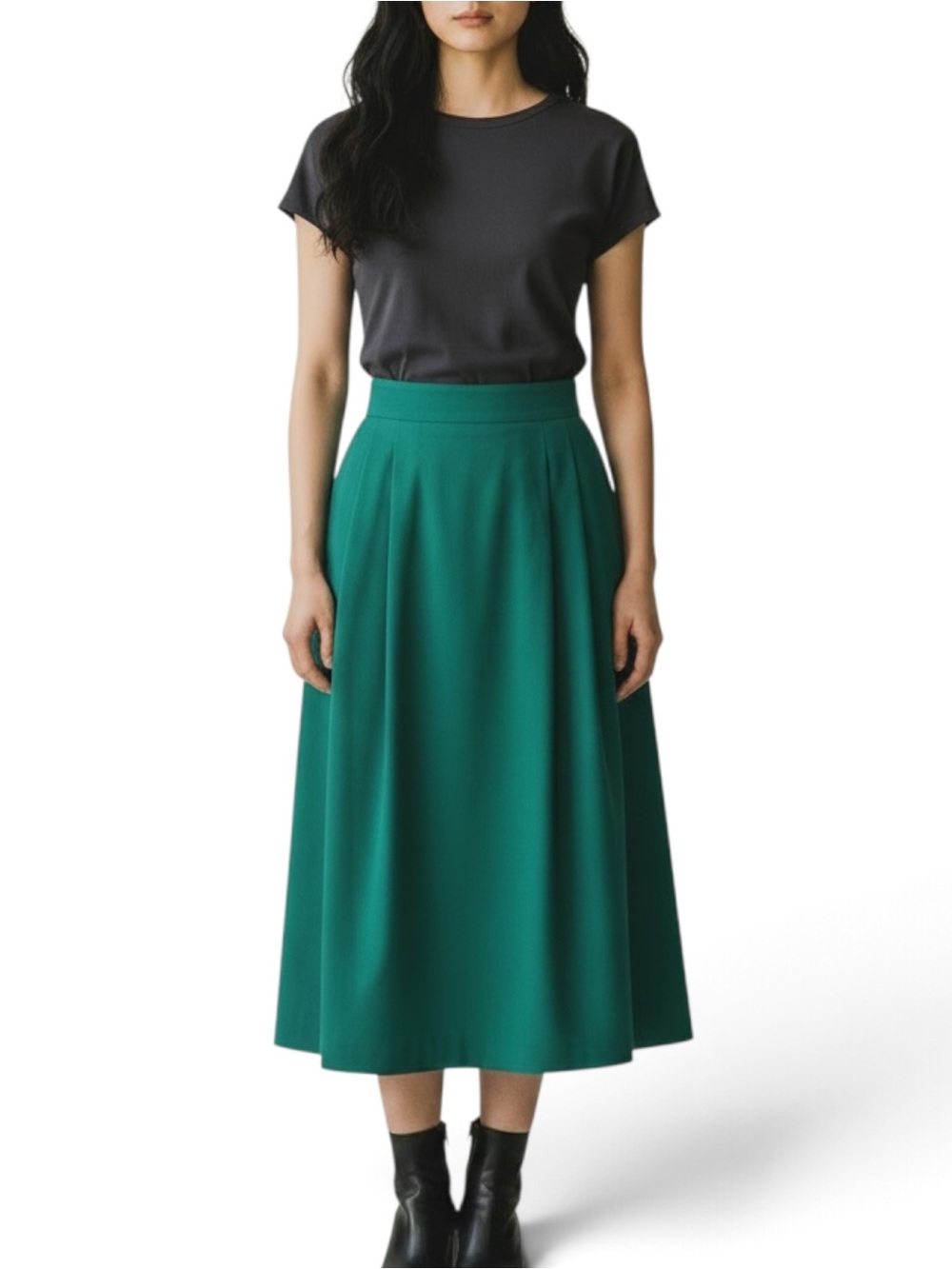 PENDLETON Vintage Virgin Wool Pleated Midi Skirt Size 14 Green USA